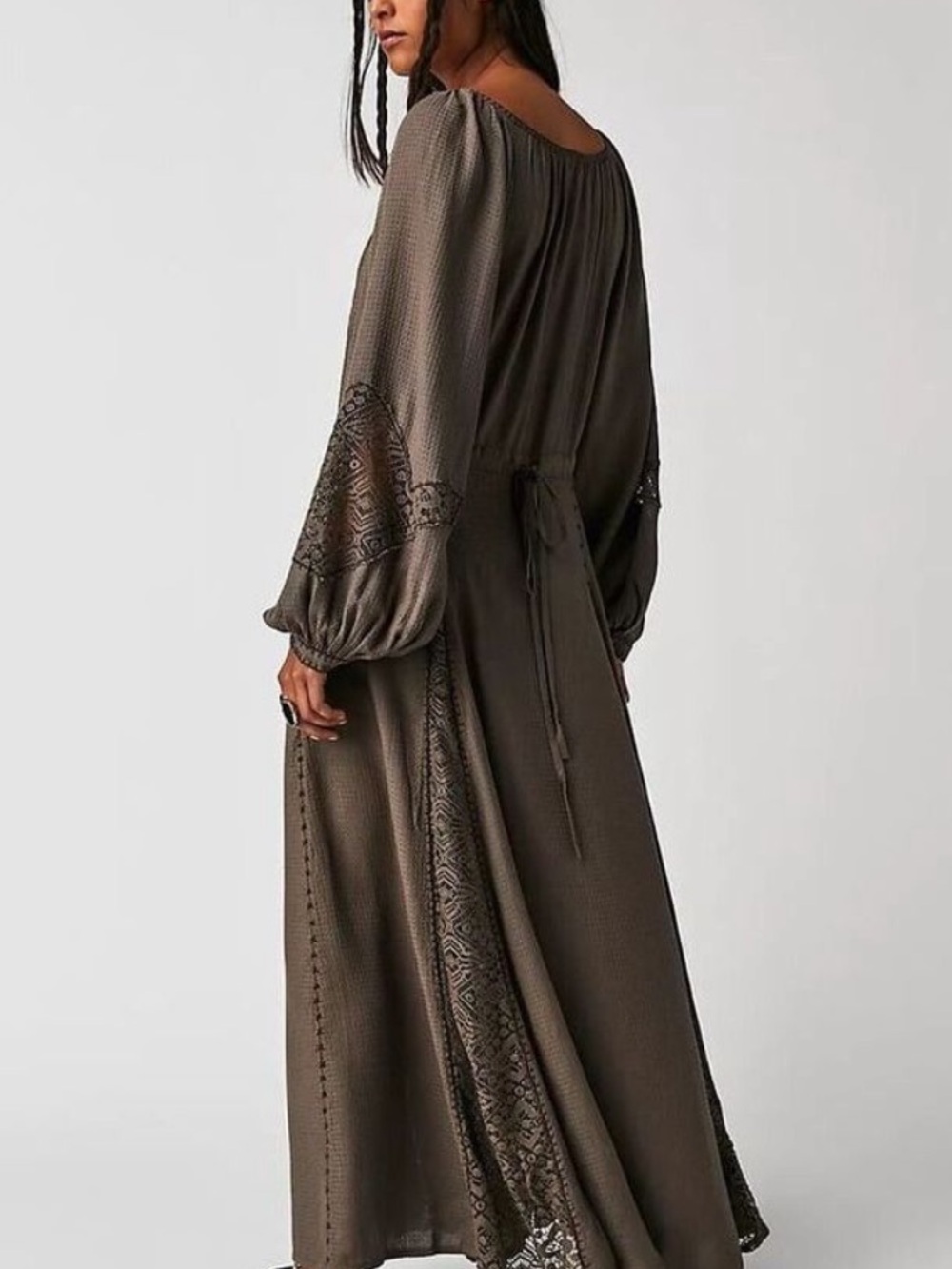 Free People SouthWest Lace Women’s Olive Boho Maxi Dress with Lace Insets - Picture 4 of 8
